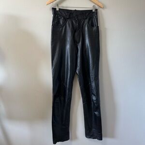 Danier Black Leather Straight-Leg lined Pants with Green Label size 6